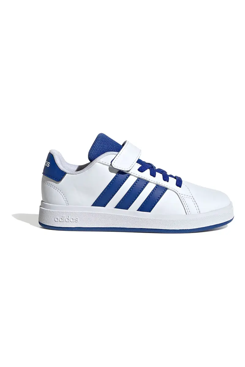 Sneakers bianche con dettagli blu e chiusura mista Adidas Grand Court 2 EL C [BIANCO]