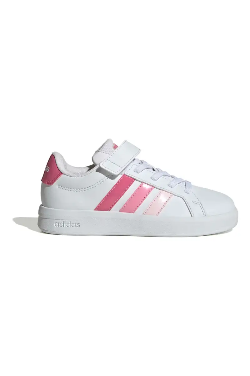 Sneakers bianche con dettagli rosa e chiusura a strappo Adidas Grand Court 3 0 El C [BIANCO]