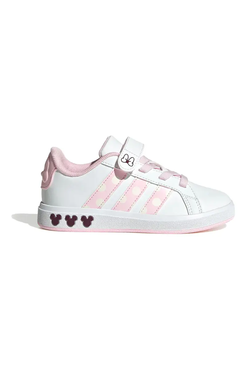 Sneakers bianche con dettagli rosa e chiusura a strappo Adidas Grand Court Minnie El K [WHITE