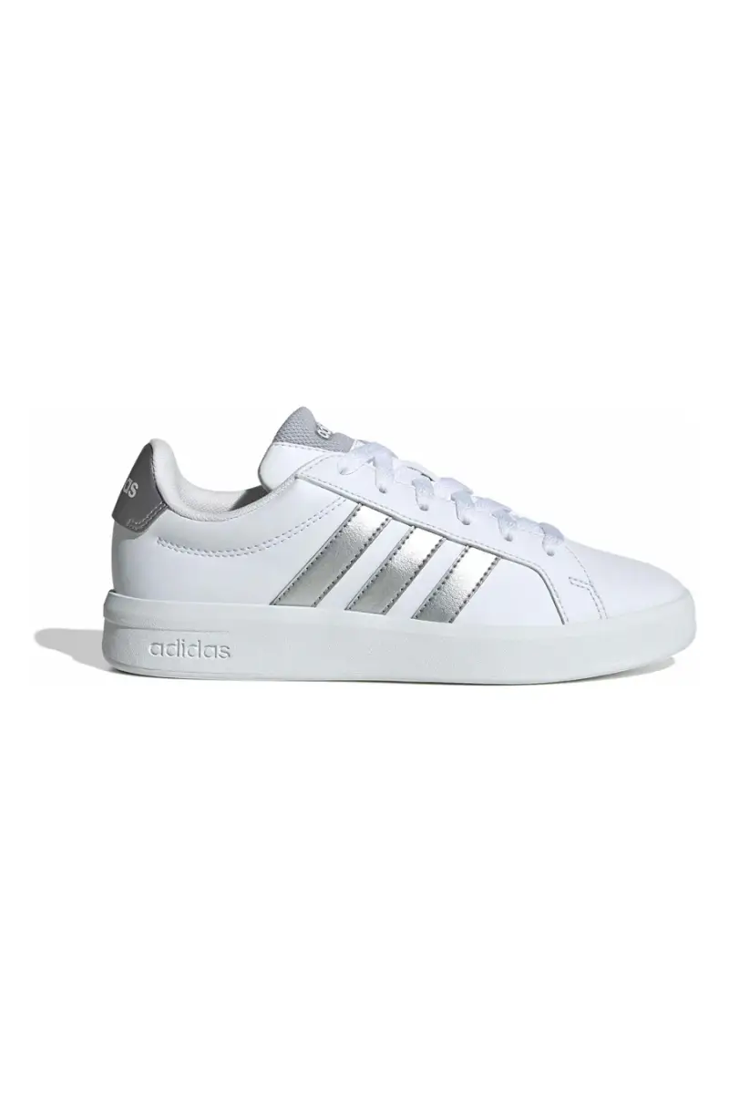 Sneakers bianche con strisce argento in pelle sintetica Adidas Grand Court 3 J [WHITE miniatura 2