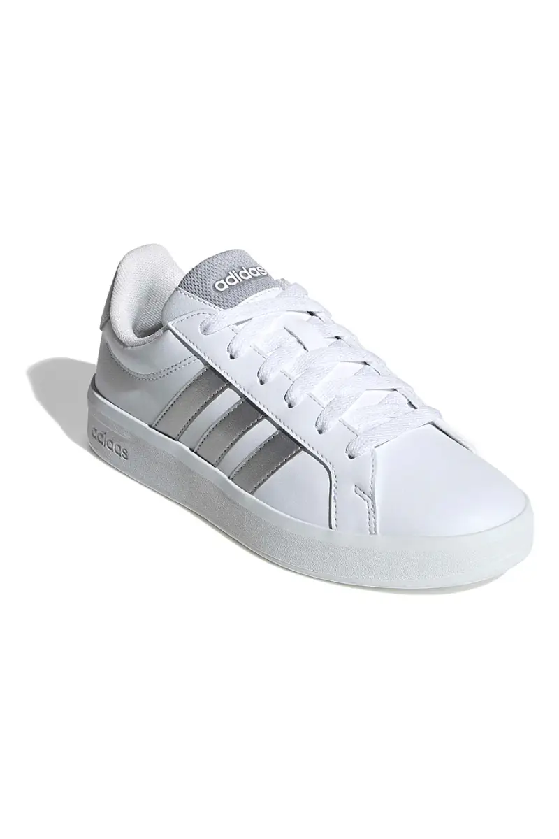 Sneakers bianche con strisce argento in pelle sintetica Adidas Grand Court 3 J [WHITE miniatura 4