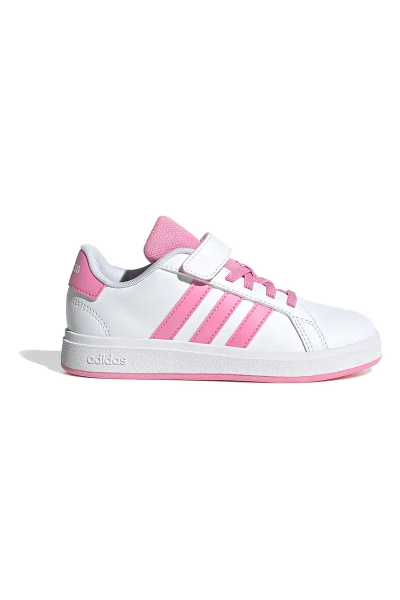 Sneakers bianche con strisce rosa e chiusura a strappo Adidas Grand Court 2 EL C [BIANCO
