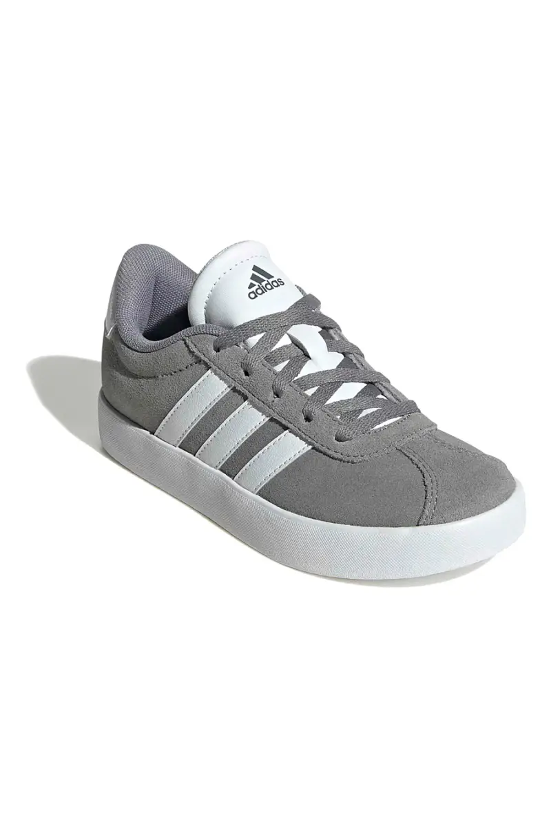 Sneakers grigie in suede con 3 strisce bianche Adidas VL Court 3.0 K [GRIGIO] miniatura 2