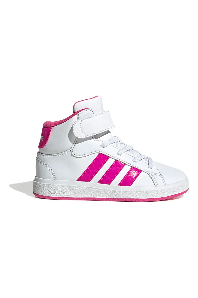 Sneakers mid-cut bianche con strisce fucsia Adidas Grand Court Mid K [BIANCO