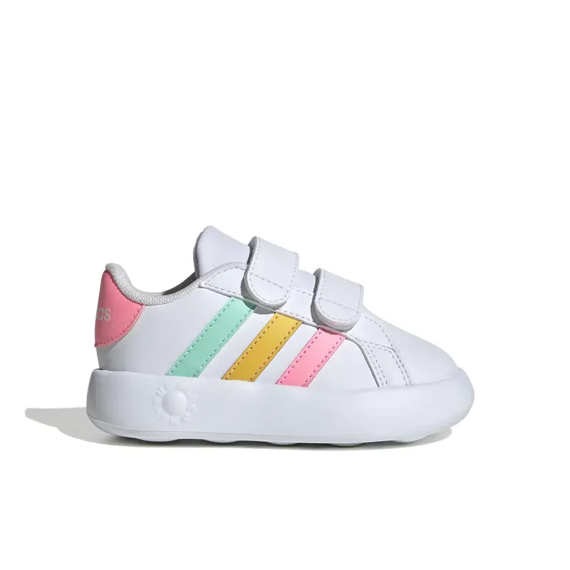 Sneakers tennis bianche da bimba Grand Court 2.0 con velcro e suola bubble