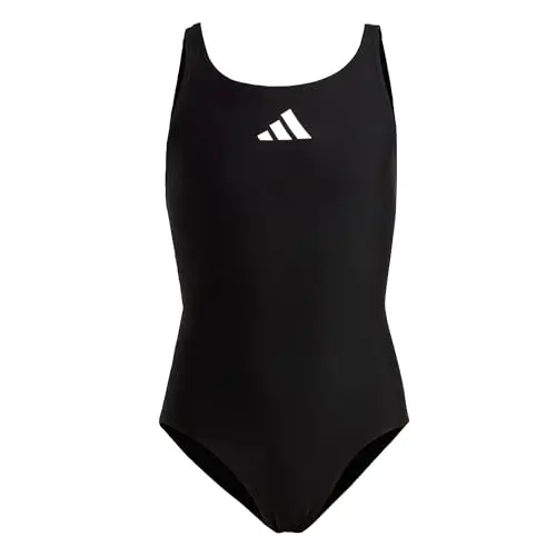 adidas Solid Small Logo Swimsuit, Costume da Bagno Bambine e ragazze, Black / White, 5