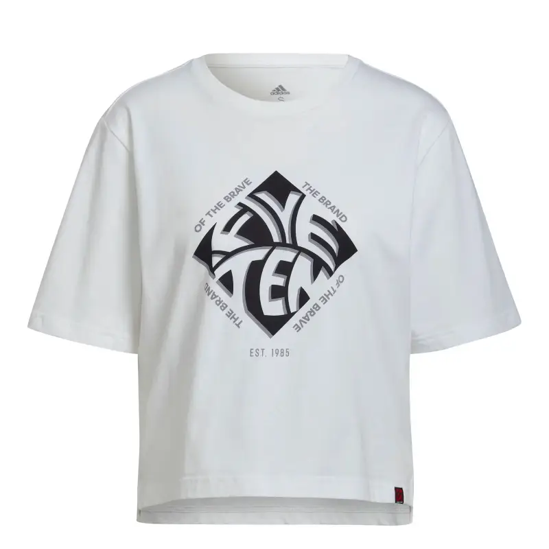 T-shirt da donna Adidas Five Ten Cropped Graphic Blanc