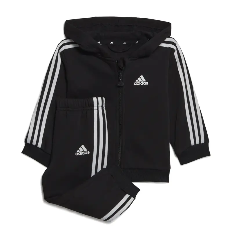 Tuta da ginnastica bambino con cappuccio e zip integrale adidas 3-Stripes Fleece Noir