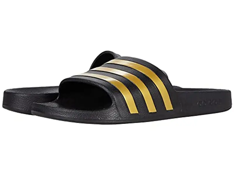 adidas unisex-adult Adilette Aqua Slides Black/Gold Metallic/Black 8