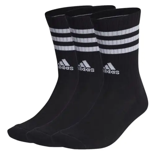 adidas Unisex - Adulto 3-Stripes Cushioned Crew Socks 3 Pairs, Black / White, 10.5
