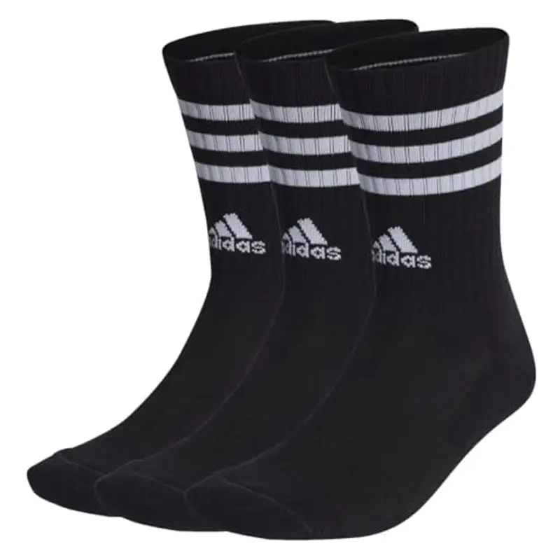 adidas Unisex - Adulto 3-Stripes Cushioned Crew Socks 3 Pairs, Black / White, 8.5-10