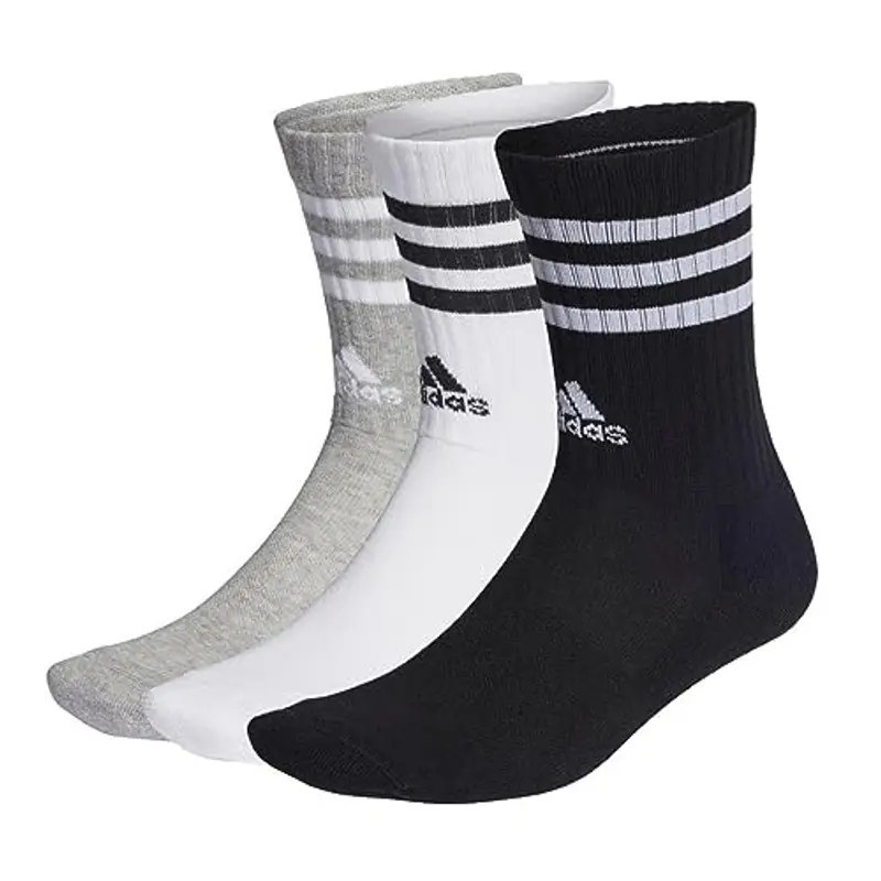 adidas Unisex - Adulto 3-Stripes Cushioned Crew Socks 3 Pairs, Medium Grey Heather / White / Black / White, 8.5-10