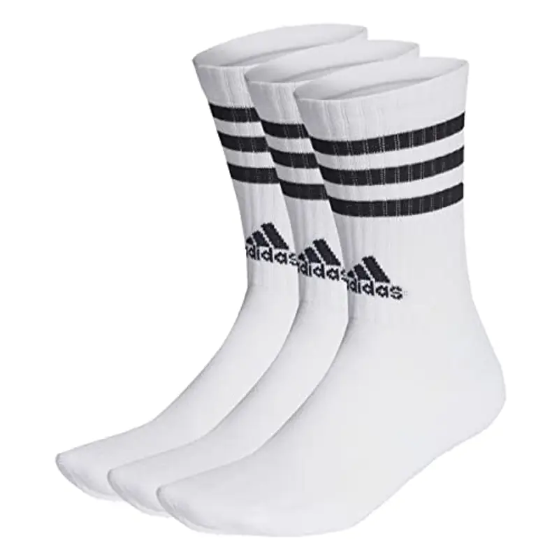 adidas Unisex - Adulto 3-Stripes Cushioned Crew Socks 3 Pairs, White / Black, 8.5-10
