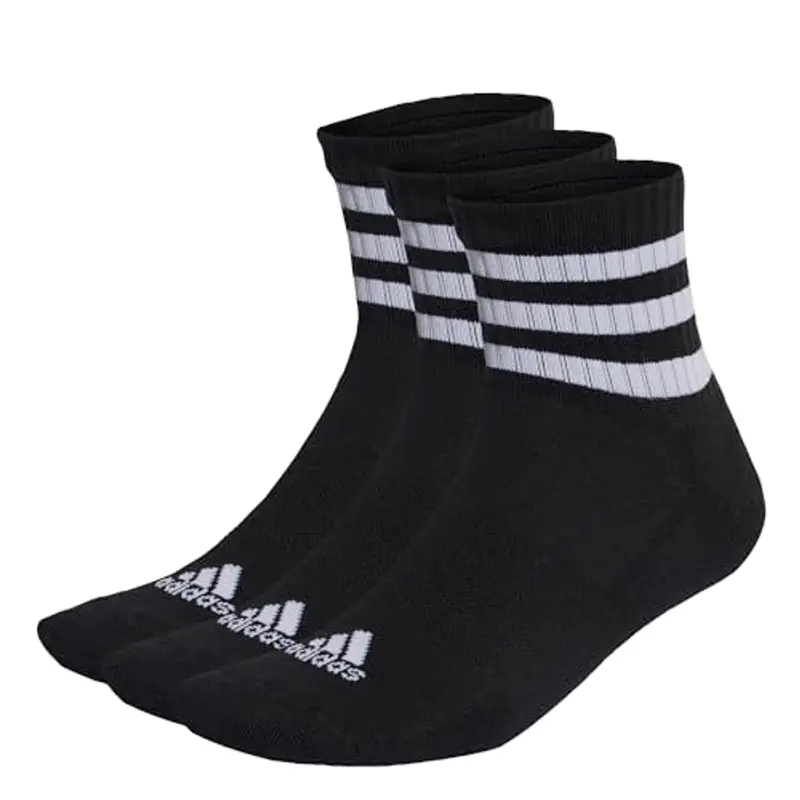 adidas Unisex - Adulto 3-Stripes Cushioned Sportswear Mid-Cut Socks 3 Pairs, Black / White, 10.5-12.5
