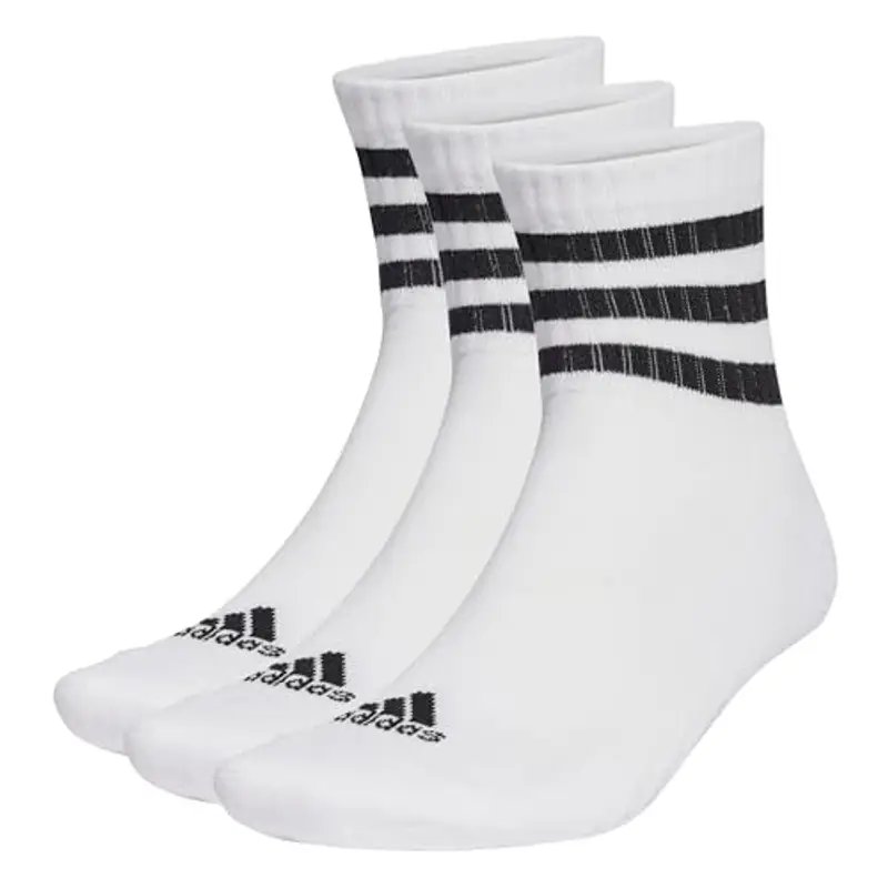 adidas Unisex - Adulto 3-Stripes Cushioned Sportswear Mid-Cut Socks 3 Pairs, White / Black, 6.5-8