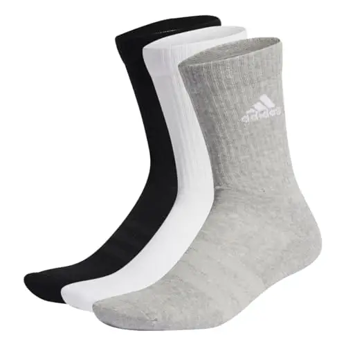 adidas Unisex - Adulto Cushioned Crew Socks 3 Pairs, Medium Grey Heather / White / Black, 8.5