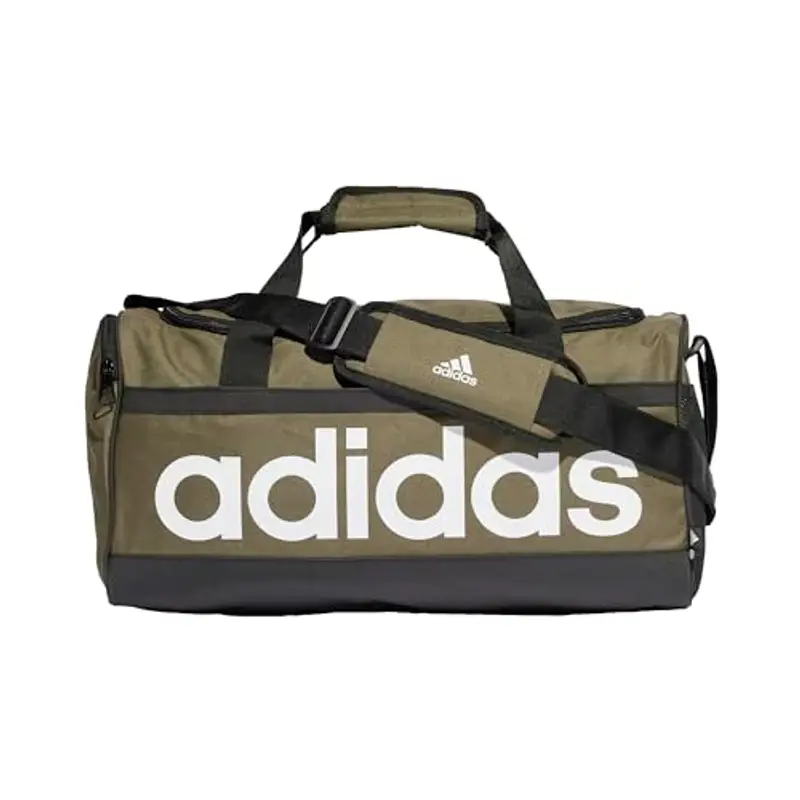 adidas Unisex - Adulto Essentials Linear Duffel Bag, Olive Strata/Black/White, M