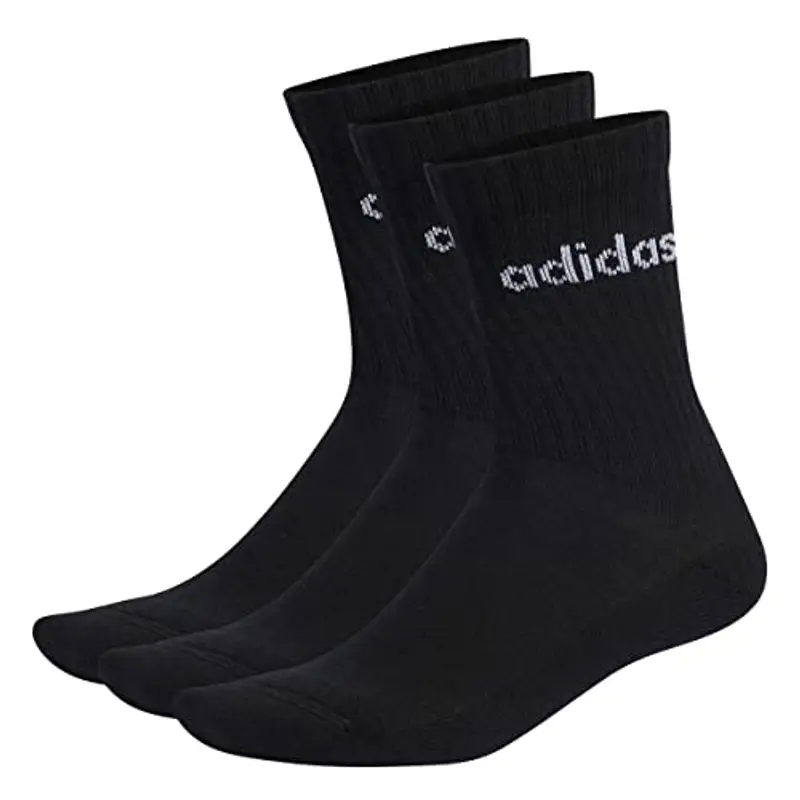 adidas Unisex - Adulto Linear Crew Cushioned Socks 3 Pairs, Black / White, 10.5-12.5