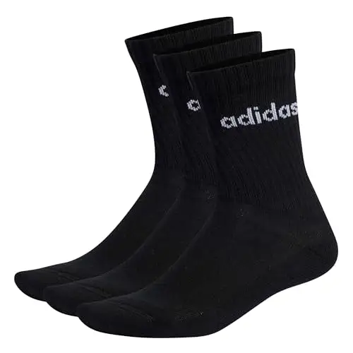 adidas Unisex - Adulto Linear Crew Cushioned Socks 3 Pairs, Black / White, 6.5
