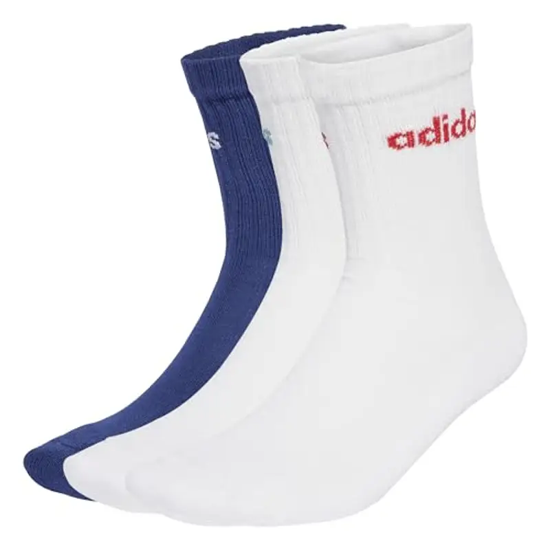 adidas Unisex - Adulto Linear Crew Cushioned Socks 3 Pairs, Dark Blue/White/White, 10.5-12.5