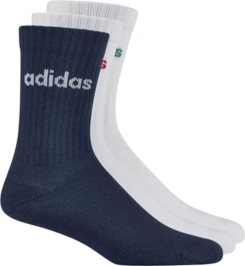 adidas Unisex - Adulto Linear Crew Cushioned Socks 3 Pairs, Dark Blue/White/White, 2.5-4 miniatura 3