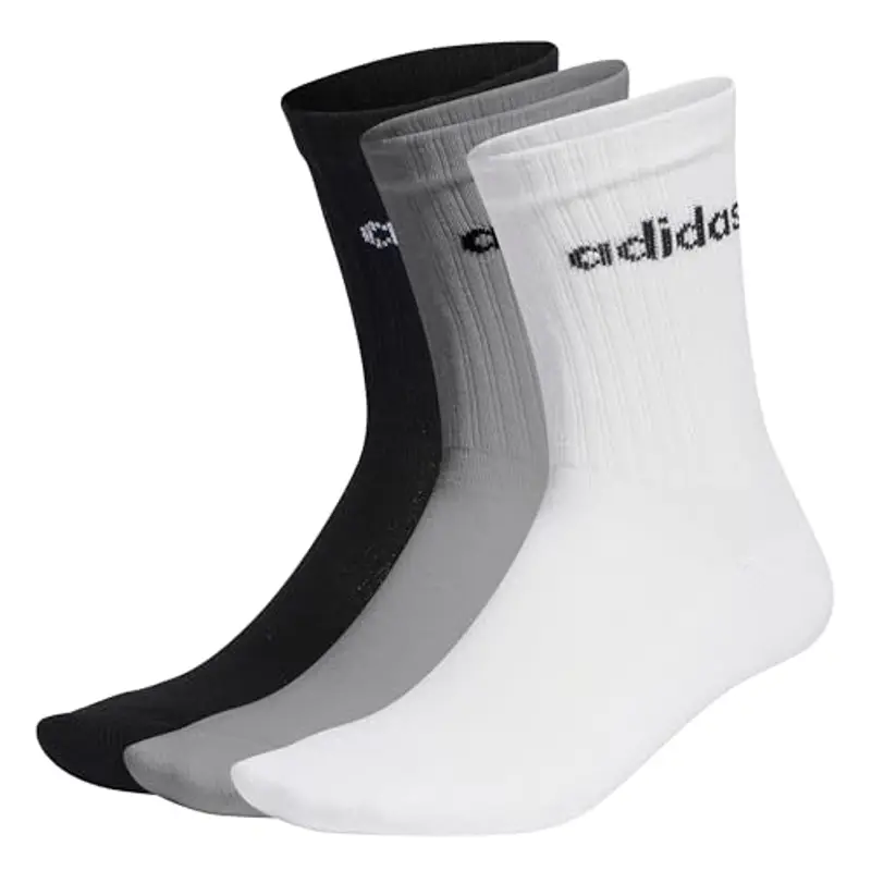 adidas Unisex - Adulto Linear Crew Cushioned Socks 3 Pairs, Medium Grey Heather / White / Black, 10.5-12.5