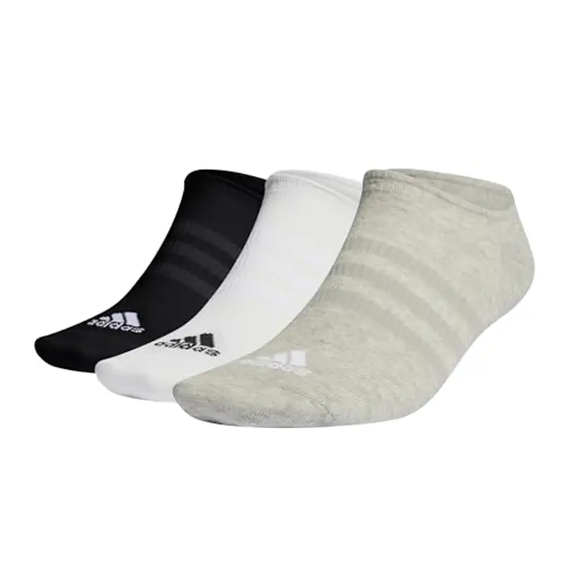ADIDAS Calzini Invisibili Sottili e Leggeri 3 Paia, Grigio Medio / Bianco / Nero