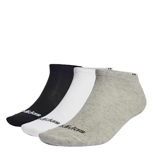 adidas Unisex - Adulto Thin Linear Low-Cut Socks 3 Pairs, Medium Grey Heather / White / Black, 4.5