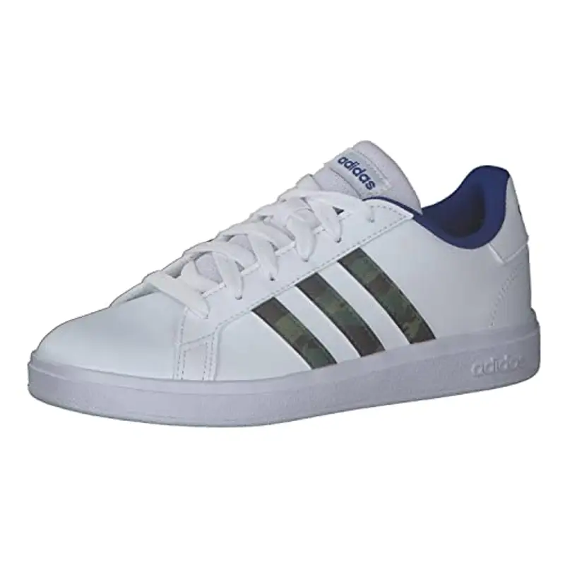 adidas Unisex - Bambini e ragazzi Grand Court Lifestyle Lace Tennis Shoes, Cloud White Green Oxide Royal Blue, 34 EU