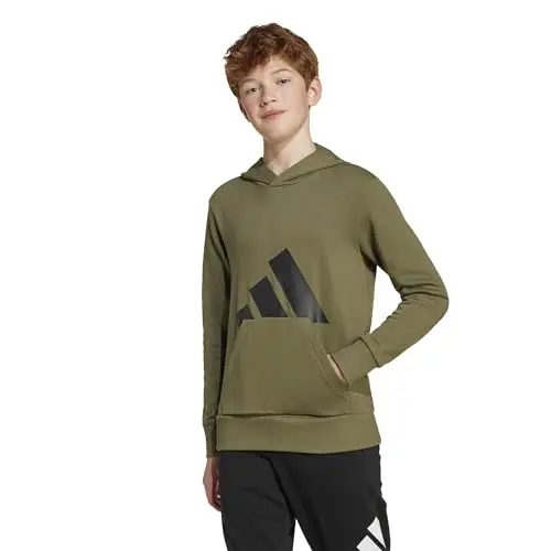 adidas Unisex - Bambini ESSENTIALS BIG LOGO HOODIE, Verde (Olive Strata/Black), 13 miniatura 3