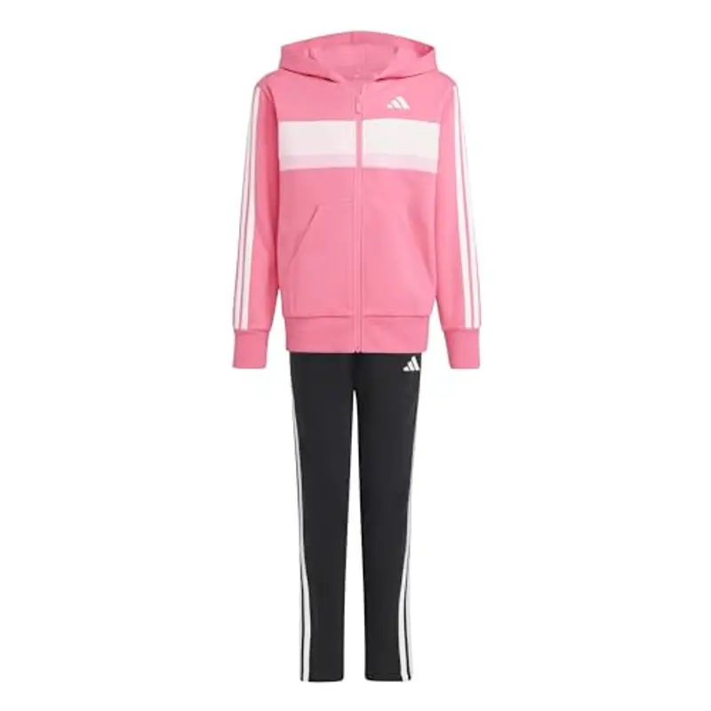 adidas Unisex - Bambini SEASONAL ESSENTIALS TIBERIO 3 STRIPES FLEECE TRACKSUIT, pink fusion/white/clear pink, 15