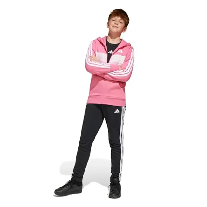 adidas Unisex - Bambini SEASONAL ESSENTIALS TIBERIO 3 STRIPES FLEECE TRACKSUIT, pink fusion/white/clear pink, 15 miniatura 3