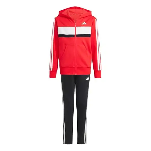 adidas Unisex - Bambini SEASONAL ESSENTIALS TIBERIO 3 STRIPES FLEECE TRACKSUIT, pure ruby/white, 7