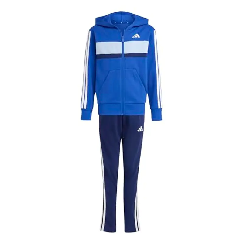 adidas Unisex - Bambini SEASONAL ESSENTIALS TIBERIO 3 STRIPES FLEECE TRACKSUIT, team royal blue/white/glow blue, 13