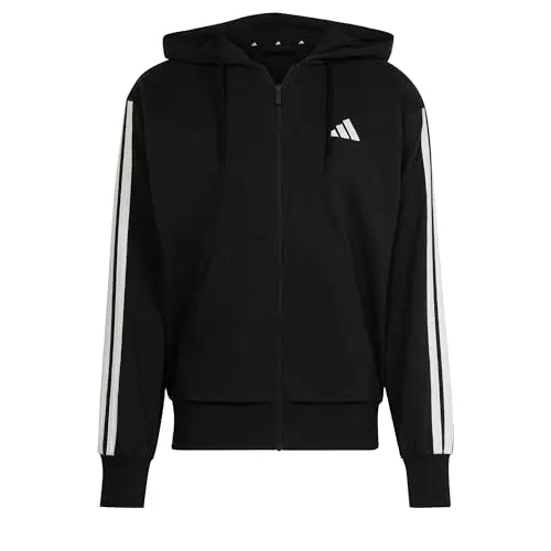 adidas Uomo Essential Three Stripes French Terry Fullzip Hoodie, Black/White, XL miniatura 3
