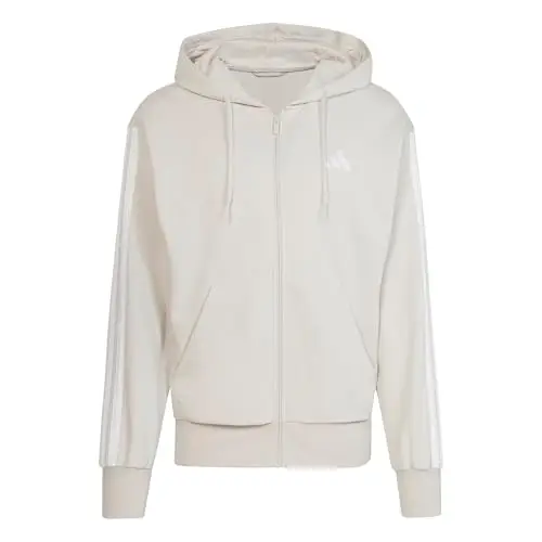 adidas Uomo Essential Three Stripes French Terry Fullzip Hoodie, Wonder Alumina/White, L