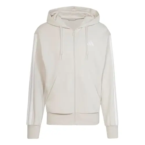 adidas Uomo Essential Three Stripes French Terry Fullzip Hoodie, Wonder Alumina/White, L miniatura 2