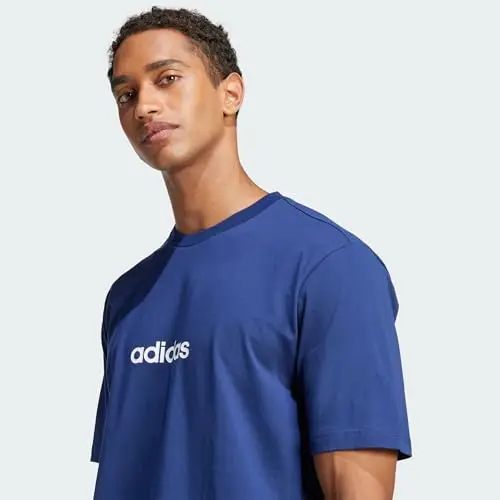 adidas Uomo Essentials Linear Single Jersey Tee, Dark Blue/White, S miniatura 2