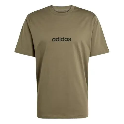adidas Uomo Essentials Linear Single Jersey Tee, Olive Strata/Black, M