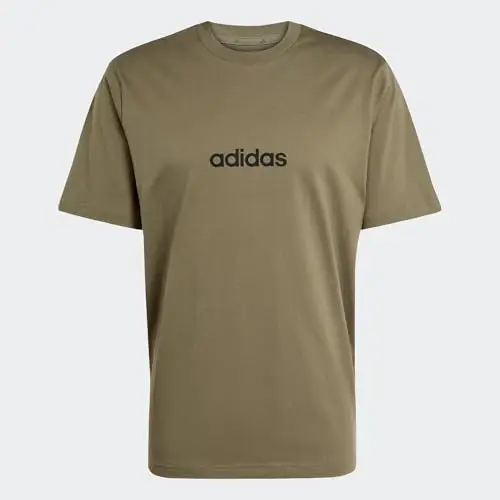 adidas Uomo Essentials Linear Single Jersey Tee, Olive Strata/Black, M miniatura 2