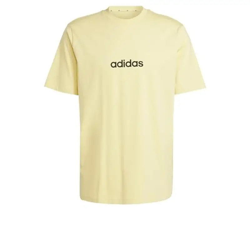 adidas Uomo Essentials Linear Single Jersey Tee, Powder Yellow/Black, S