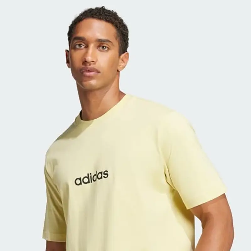 adidas Uomo Essentials Linear Single Jersey Tee, Powder Yellow/Black, S miniatura 3