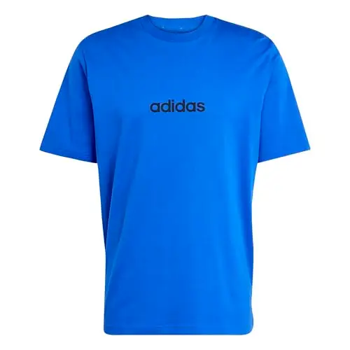 adidas Uomo Essentials Linear Single Jersey Tee, Team Royal Blue/Black, S