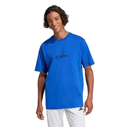 adidas Uomo Essentials Linear Single Jersey Tee, Team Royal Blue/Black, S miniatura 2