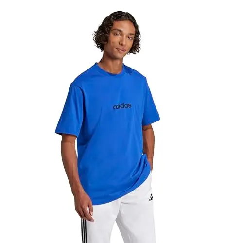 adidas Uomo Essentials Linear Single Jersey Tee, Team Royal Blue/Black, S miniatura 3