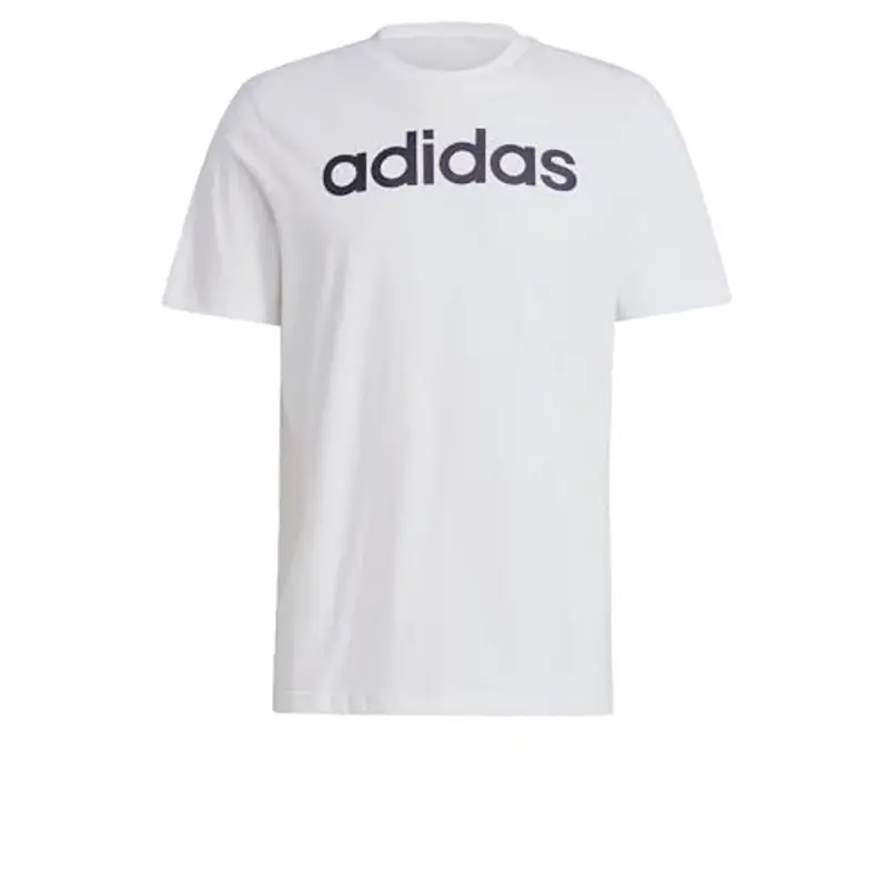 adidas Uomo Essentials Single Jersey Linear Embroidered Logo Tee, White / Black, L