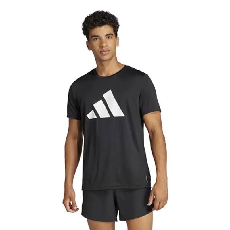 adidas Uomo Run It Stripes Tee, Black, M