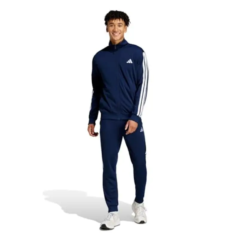 adidas Uomo Sportswear Basic 3 Stripes Tricot Tracksuit, Tuta da Allenamento, Blu (Dark Blue), L