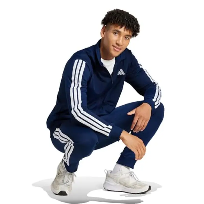 adidas Uomo Sportswear Basic 3 Stripes Tricot Tracksuit, Tuta da Allenamento, Blu (Dark Blue), L miniatura 3
