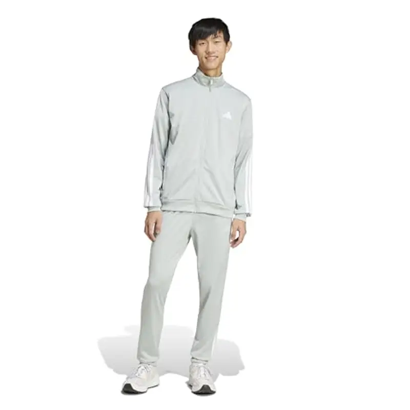 adidas Uomo Sportswear Basic 3 Stripes Tricot Tracksuit, Tuta da Allenamento, Grigio (Wonder Silver), XXL miniatura 3